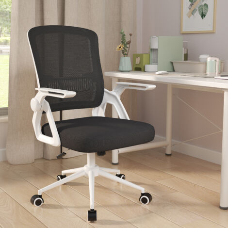 Office Desk Chair Ergonomic with 90° Flip-up Armrest Lumbar Support - bigzzia Computer Chair Height Adjustable - Swivel Office Chair Adjustable Rocking Function 90-105°- white