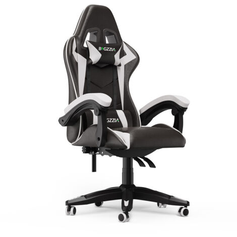 Sedia da gaming - bigzzia Sedia gaming Bianco - Sedia poltrona gaming - Sedie da gamer con Cuscino Lombare e Poggiatesta - Regolabile in Altezza - PU Poltrona Racing