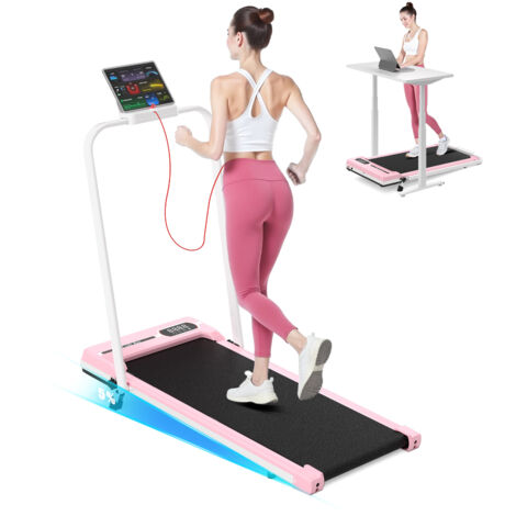 Tapis de Course et Marche 4 en 1 avec Pente 7% – Tapis Roulant Électrique et Silencieux, 8 km/h, Moteur 2.5 CV, Système d’Amorti, 130 kg Max, Écran LED & Télécommande – Maison & Bureau-Rose (1/5)
