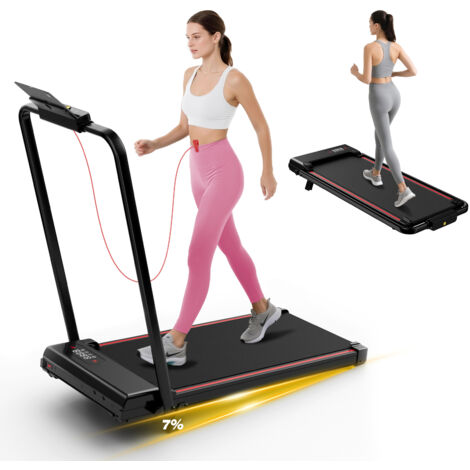 Tapis de course pliable pour usage domestique, 1–8 km/h, tapis de course portable avec télécommande et écran LED, moteur de 1400 W, aucun assemblage requis (noir) (1/5)