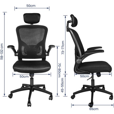 Office Chair with Back Support, Bigzzia High Back Ergonomic Computer Chair with 90° Flip-Up Armrest, Adjustable Headrest, Swivel Mesh Chair for Home and Office Use