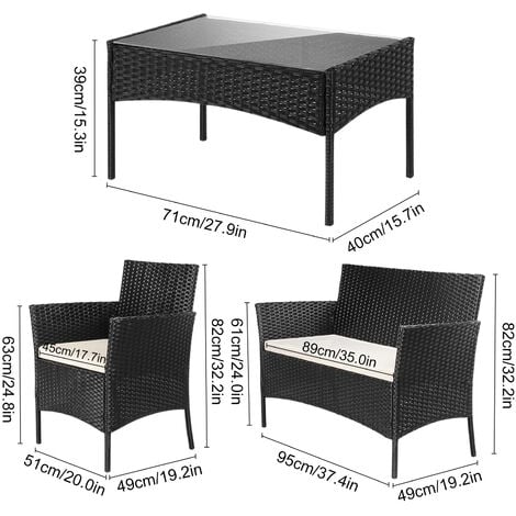 Outdoor Rattan Patio Furniture Set - Bigzzia 4 PCS Garden Furniture set Rattan Outdoor Table Chair Sofa sets With Tempered Glass Table)
