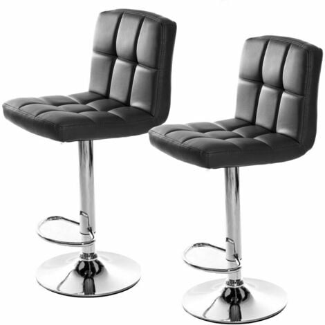 Barstool, Bar Stools Set of 2 PU Leather Swivel Height Adjustable - Bigzzia Bar Chairs With Backrest For Breakfast Bar, Counter, Kitchen and Home Barstools - Black