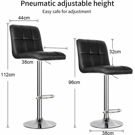 Barstool, Bar Stools Set of 2 PU Leather Swivel Height Adjustable - Bigzzia Bar Chairs With Backrest For Breakfast Bar, Counter, Kitchen and Home Barstools - Black