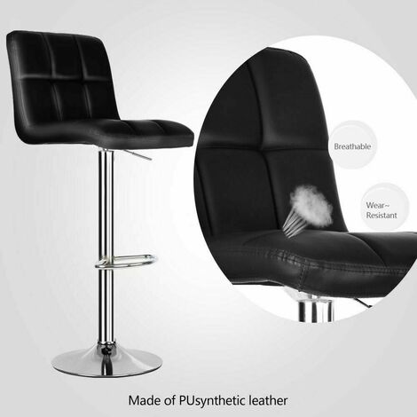 Barstool, Bar Stools Set of 2 PU Leather Swivel Height Adjustable - Bigzzia Bar Chairs With Backrest For Breakfast Bar, Counter, Kitchen and Home Barstools - Black