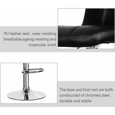 Barstool, Bar Stools Set of 2 PU Leather Swivel Height Adjustable - Bigzzia Bar Chairs With Backrest For Breakfast Bar, Counter, Kitchen and Home Barstools - Black