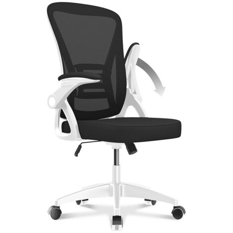 Office Chair Ergonomic Bigzzia Desk Chair with 90° Flip-up Armrest Lumbar Support, Height Adjustable Office Desk Chair, Executive Swivel Computer Chair with Padded Seat Cushion for Home/Office, White