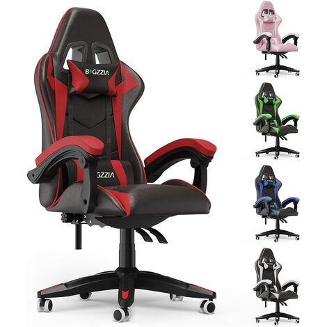 Gaming Chair Bigzzia Office Chair Desk Chair Swivel Heavy Duty Chair Ergonomic Design with Cushion and Reclining Back Support (Black and Red)