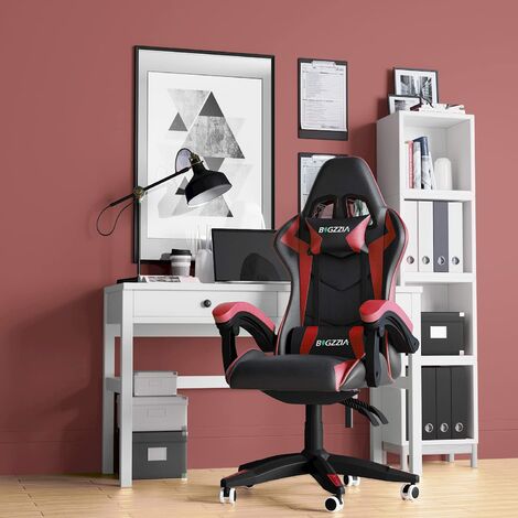 Gaming Chair Bigzzia Office Chair Desk Chair Swivel Heavy Duty Chair Ergonomic Design with Cushion and Reclining Back Support (Black and Red)
