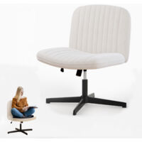 Office chair no wheels Bigzzia Armless office chair Cross legged desk chair Velvet Fabric chair height adjustable swivel computer Chair Beige