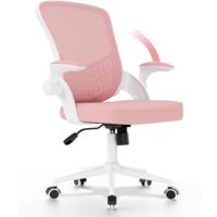 Office Desk Chair Ergonomic Chair with Flip-up Armrests - Bigzzia Mid-Back Computer Chair with Lumbar Support - Mesh Chair for Home Office - Pink