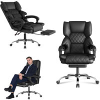 Office Chair Leather - Bigzzia Reclining Office Chairs Ergonomic - Executive Office Desk Chair - High Back Computer Chair - Executive Swivel Chair with Footrest - Black