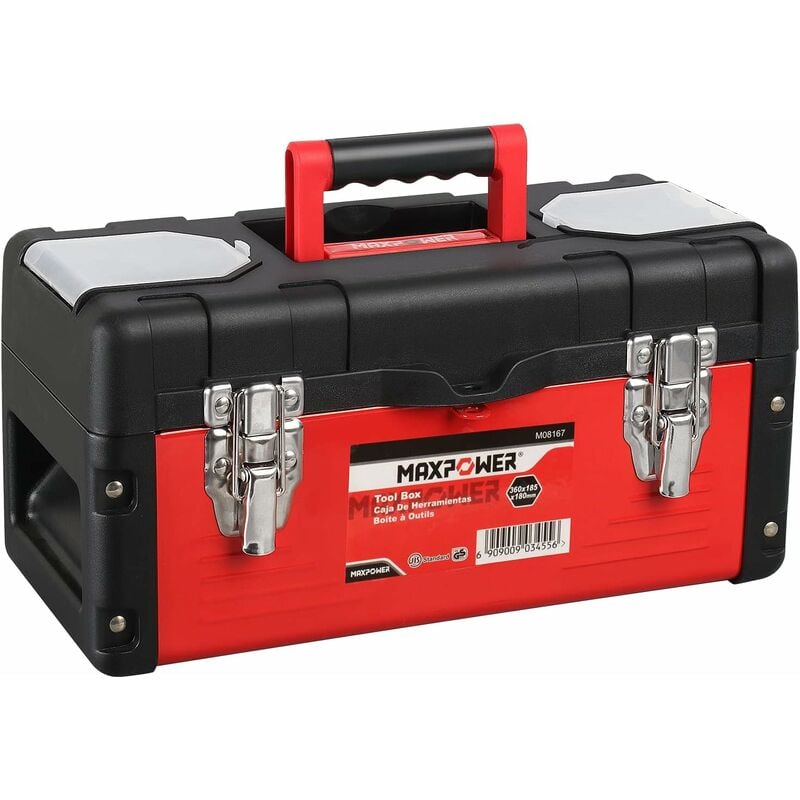 MAXPOWER Small Tool Box, 14-inch Plastic Tool Boxes with Handle, Removable  Tray with Dual Lock Secured, Red Toolbox for Home