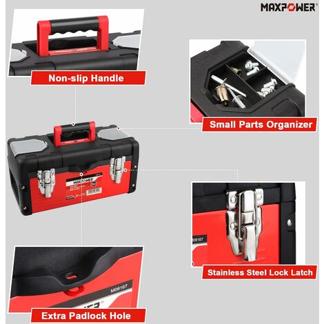 MAXPOWER Tool Box 16 inch, Plastic Small Tool Box with Latch and Removable  Tray, Lockable Tool Box for Home