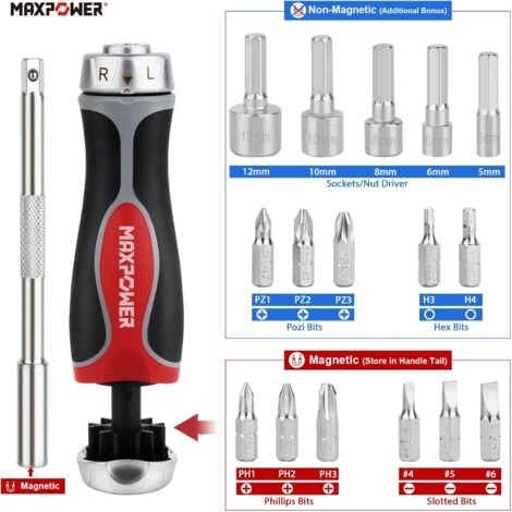 Ratchet Screwdriver, MAXPOWER Magnetic Ratchet Screwdriver and Bit Set ...