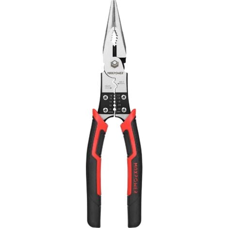 Multifunctional Long Nose Pliers MAXPOWER 6 in 1 Needle Nose Pliers with function of Polishing File Wire Stripper Wire Crimper Wire Cutter Winding Twisting or Gripping