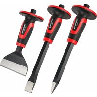 Bolster Chisel Set 3-Pieces, MAXPOWER Masonry Chisel Set with Thickness Hand Guard Included 300mm Point Chisel, 300mm Cold Chisel and 220mm Brick Chisel