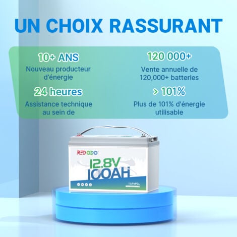 Batterie au Lithium 12V100Ah rechargeable LiFePO4+14,6V10A Chargeur de batterie LiFePO4 pour batterie lithium 12V Redodo
