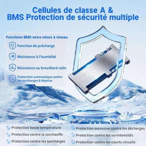 Batterie Lithium 24V100Ah rechargeable LiFePO4(Bluetooth+Protection à basse température)+29,2V20A Chargeur de batterie LiFePO4 pour batterie lithium 24V Redodo