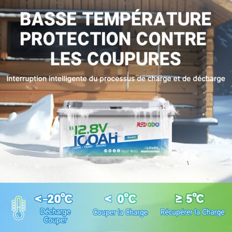 Redodo 12V100Ah Bluetooth Sous-siège Batterie Lithium, hauteur 188mm LiFePO4 avec 100A BMS protection d'arrêt à basse température pour camping-car, caravane, système solaire de balcon, bateaux-Pack1