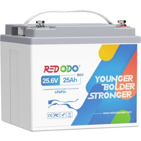 Redodo Batterie au Lithium 24V25Ah rechargeable LiFePO4, BMS 50A, Taux de Décharge 2C, 1280W, pour d'électricité pour les Outils électriques, Fauteuils roulants électriques, Scooters de mobilité