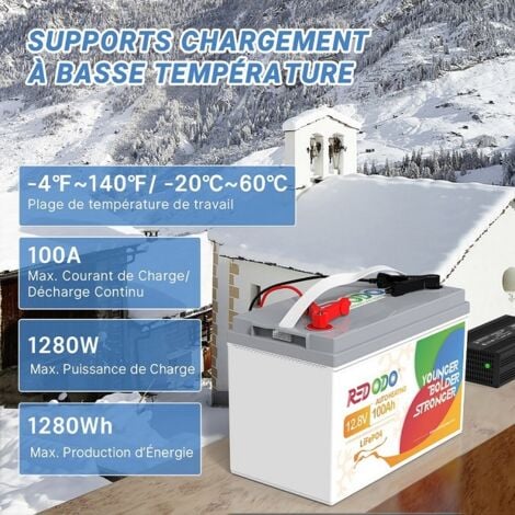 [JAMAIS UTILISÉ]Redodo Batterie Lithium 12V100Ah Rechargeable LiFePO4, Auto-Chauffage 100A BMS intégré, 4000+ Cycles profonds, pour Bateaux, Camping-Cars, caravane, systèmes solaires, Hors-Réseau