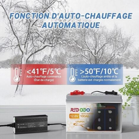 Redodo Batterie Lithium 12V100Ah Rechargeable LiFePO4, Auto-Chauffage 100A BMS intégré, 4000+ Cycles profonds, pour Bateaux, Camping-Cars, caravane, systèmes solaires, Hors-Réseau