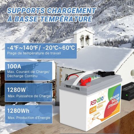 Redodo Batterie Lithium 12V100Ah Rechargeable LiFePO4, Auto-Chauffage 100A BMS intégré, 4000+ Cycles profonds, pour Bateaux, Camping-Cars, caravane, systèmes solaires, Hors-Réseau