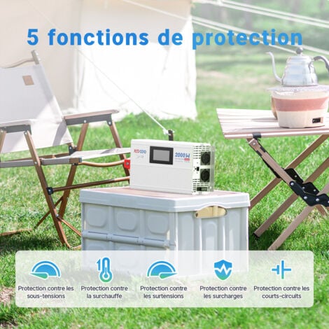 Redodo 2000W Onduleur sinusoïdal pur, convertisseur de tension 12V DC à 220V-240V AC, 2 sorties AC, écran LCD, pour système d'énergie solaire hors réseau, RV, appareils ménagers