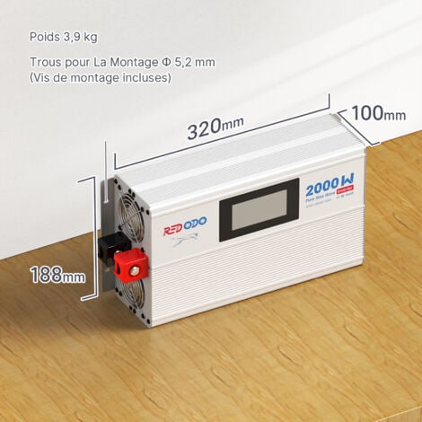 Redodo 2000W Onduleur sinusoïdal pur, convertisseur de tension 12V DC à 220V-240V AC, 2 sorties AC, écran LCD, pour système d'énergie solaire hors réseau, RV, appareils ménagers