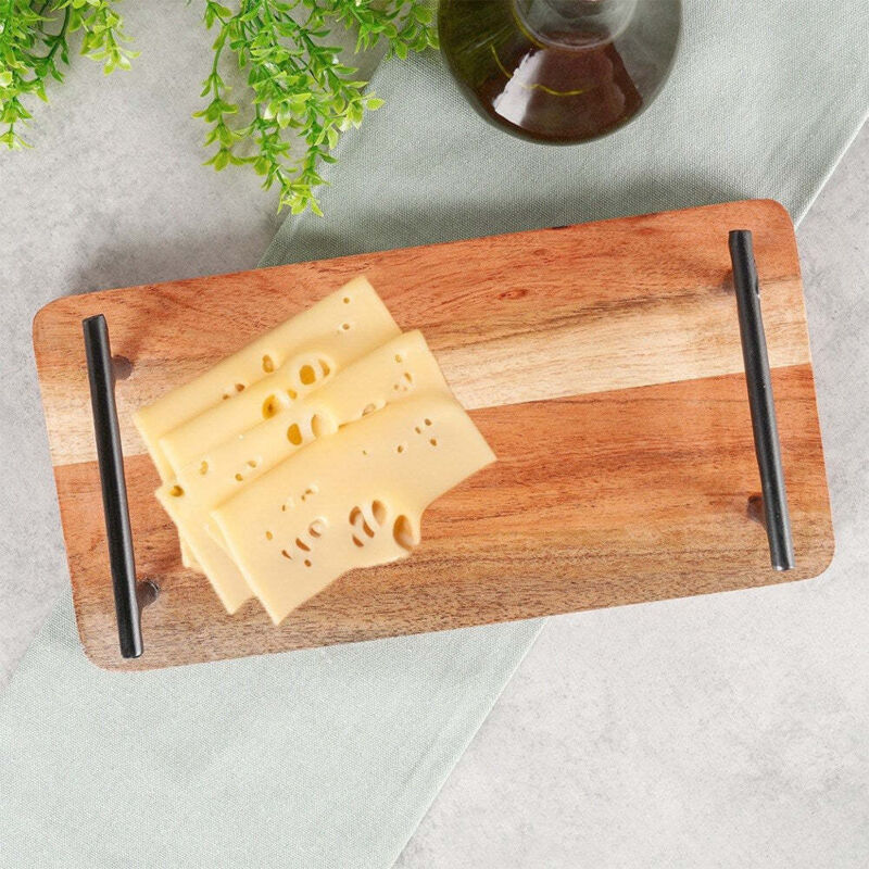 Plateau de service en bois dacacia avec poignees