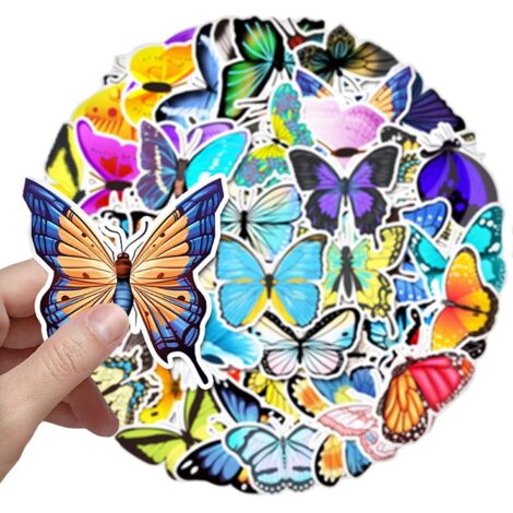 Stickers Papillons Nature 2 - Autocollants Vinyles Multicolores 11x17 Cm, Fait Main, Pour Décorer Partout