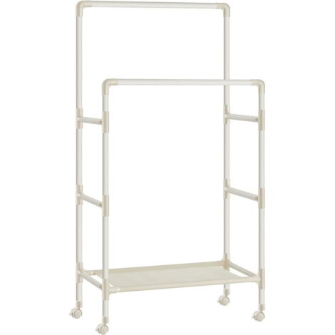 Portant à vêtements en métal blanc avec étagère et roulettes
