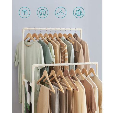 Portant à vêtements en métal blanc avec étagère et roulettes