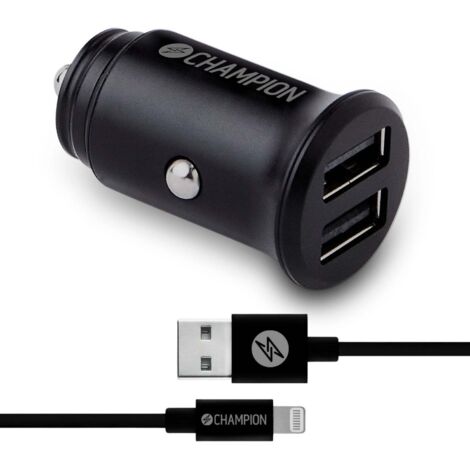 Chargeur de voiture 24w cable usb a vers lightning noir (1/2)