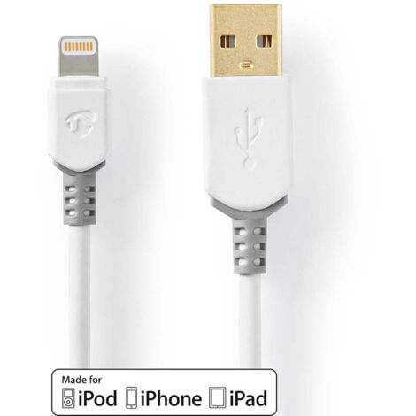 Cable lightning usb 20 apple lightning 8 broches usb a male 480 mbps plaque or 300 m rond pvc gris blanc boite (1/4)