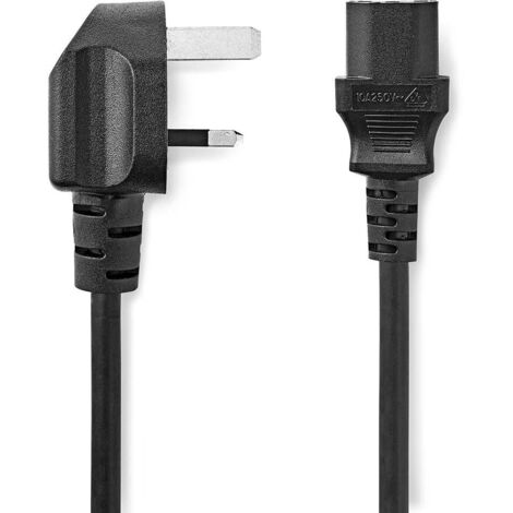 Cable dalimentation fiche uk male iec 320 c13 coude droit nickele 200 m rond pvc noir etiquette (1/3)