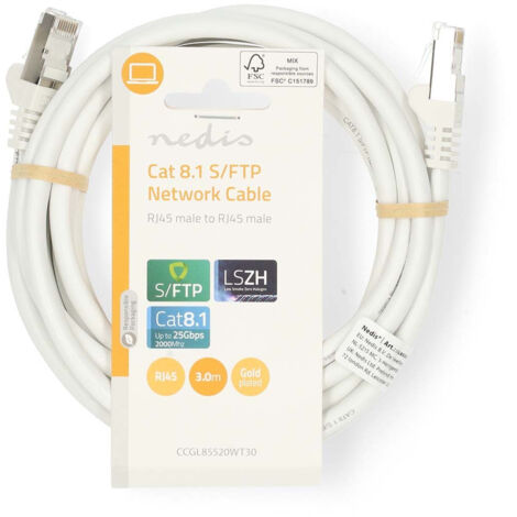 Cable reseau cat 81 sftp rj45 male rj45 male 300 m rond lszh blanc ...