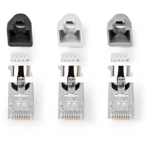 Connecteur rj45 rj45 pass through ftp cat7 pleinbrin droit plaque or 10 pcs pvc gris noir blanc emballe (1/5)