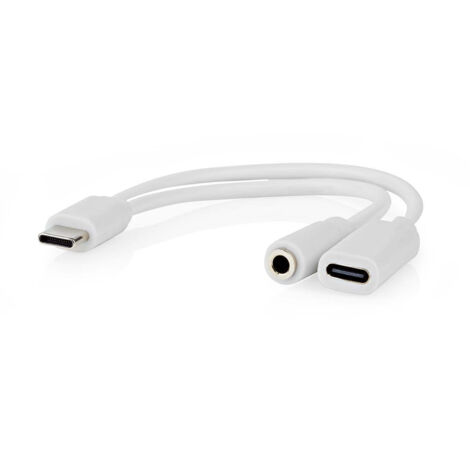 Adaptateur USB-C™  USB 2.0  USB-C™ mâle  USB-C™ femelle / 3.5 mm femelle  0.10 m  Rond  Nickelé  PVC  Blanc  Boîte (1/3)