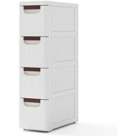 Meuble de salle de bain etroit avec 4 tiroirs et roulettes etagere de niche meuble de salle de bain blanc 8830 (1/5)