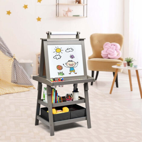 Chevalet Pour Enfants 3 En 1, Tableau Blanc Double Face, Tableau Noir Et Papier A Dessin Pour Tout Petits Gris 88303223