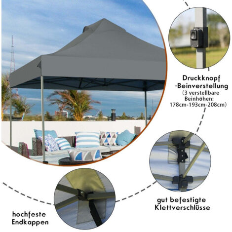 Pavillon pliable 3 x 3 m tente de fete dhiver stable et etanche avec sac de transport sur roulettes gris (1/5)