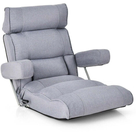 Chaise De Sol Pliante Grise - Avec Support Dossier, Convertible En Chaise Lit