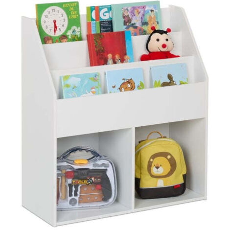 Bibliothèque Enfant Relaxdays - 60x58x45cm - 3 Compartiments Avec Motif Nuages - En MDF Blanc - Rangement Livres Et Jouets