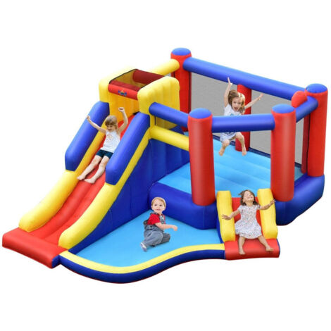 Château gonflable gonflable Château gonflable géant avec long toboggan pour fêtes d'anniversaire dans le jardin coloré