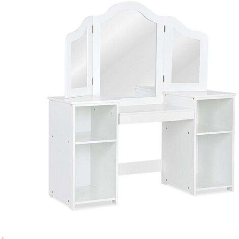 Coiffeuse Pour Enfants Avec Miroir Et Tabouret - Bureau Cosmétique 2 Tiroirs - Meuble Blanc Moderne