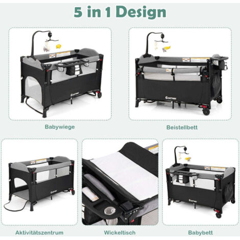 Lit bebe convertible 5 en 1 avec table a langer et sac de rangement noir 8
