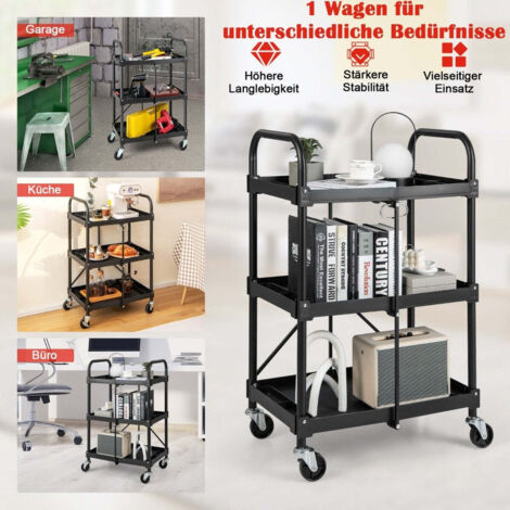 Chariot a outils chariot pliable 3 niveaux sur roulettes 61 x 44 x 96 cm noir (1/5)