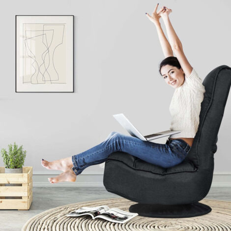 Chaise de relaxation reglable et pliante chaise de sol rotative chaise de canape coussin de sol noir (1/5)